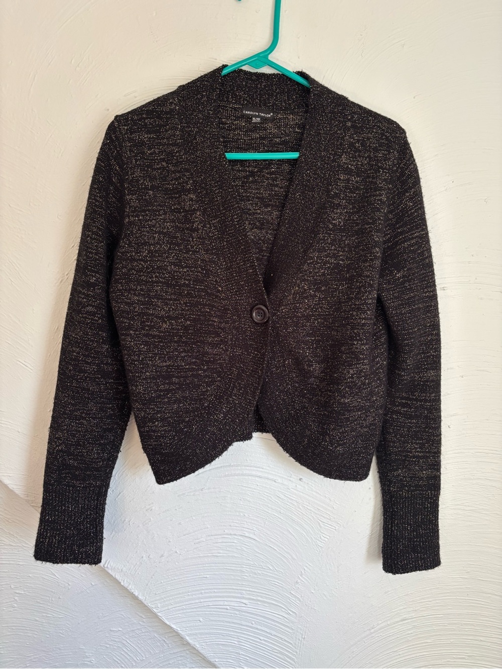Carolyn Taylor Black Metallic One-Button Knit Cardigan Size XL